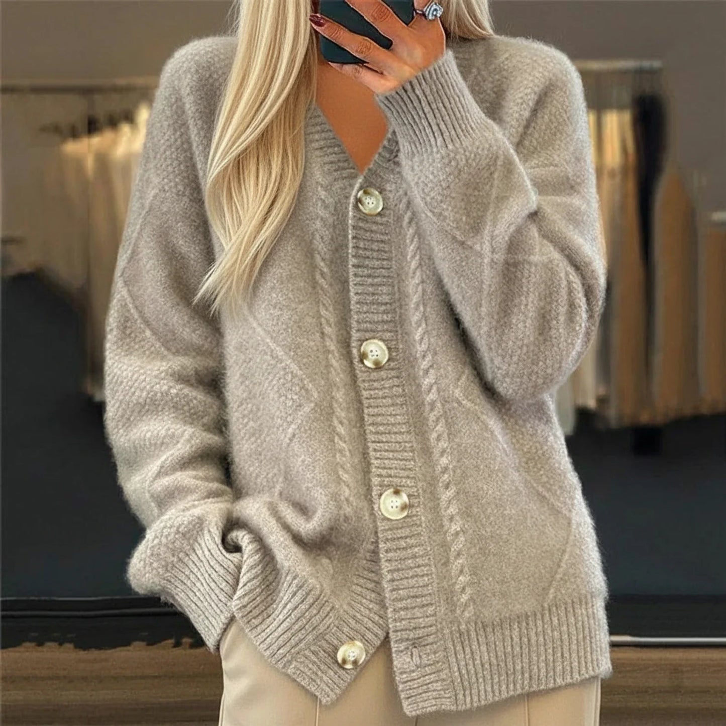 Soft Knit Button Cardigan for Women | Relaxed V-Neck Fit