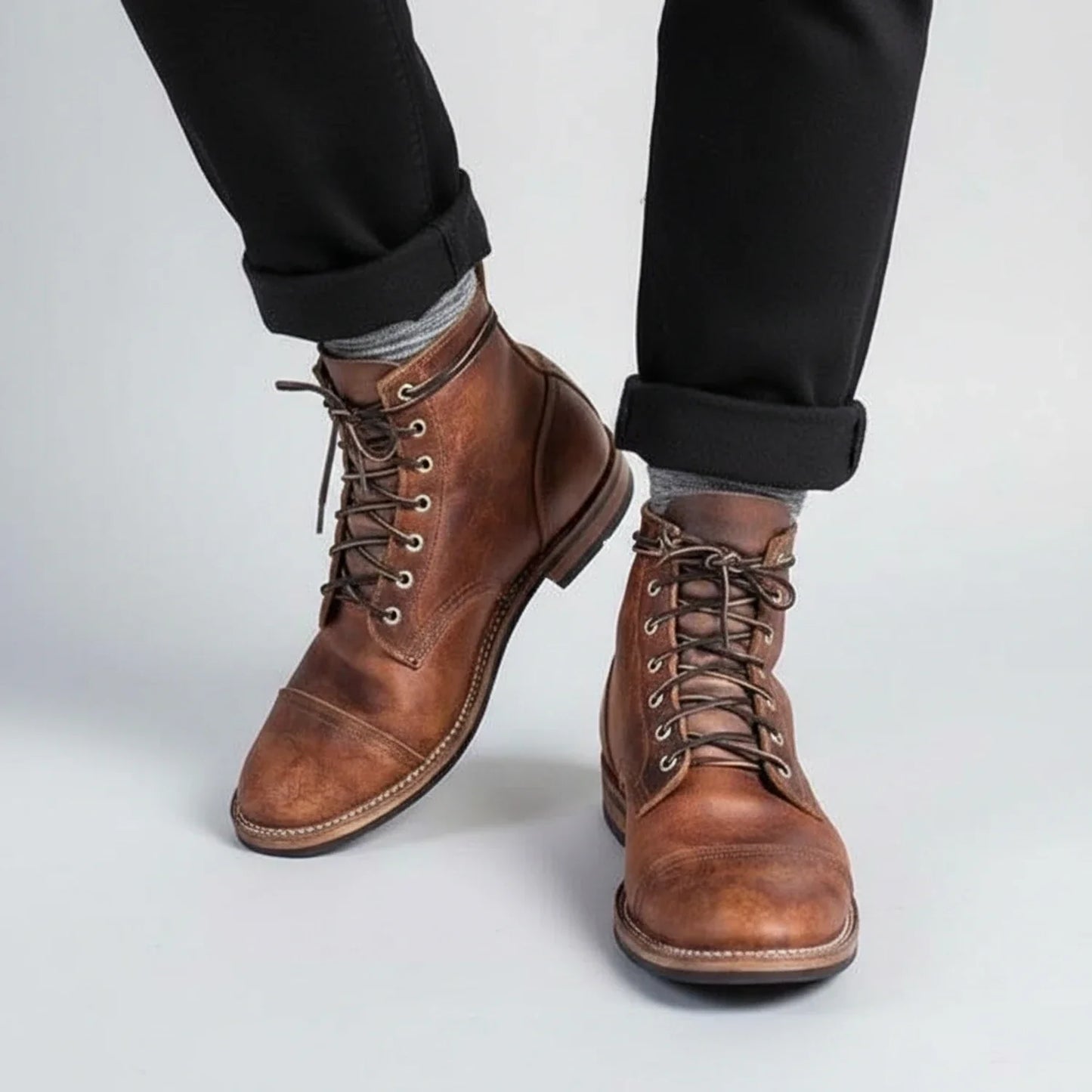 Classic Lace-Up Leather Boots for Men | Timeless Ankle Design