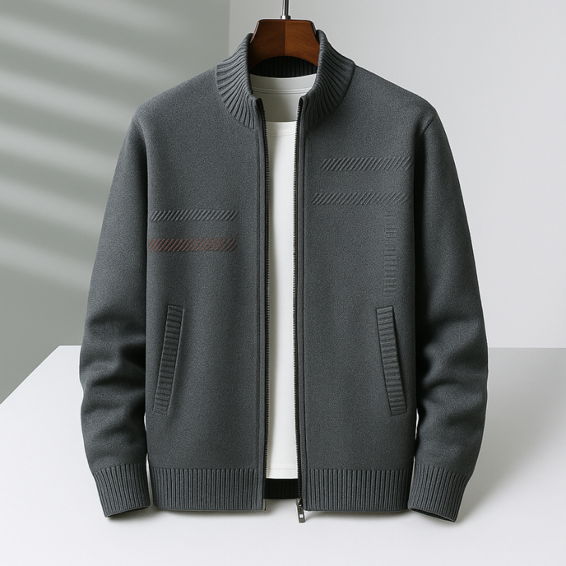 Zip-Up Knit Jacket for Men | Modern Pattern Detail
