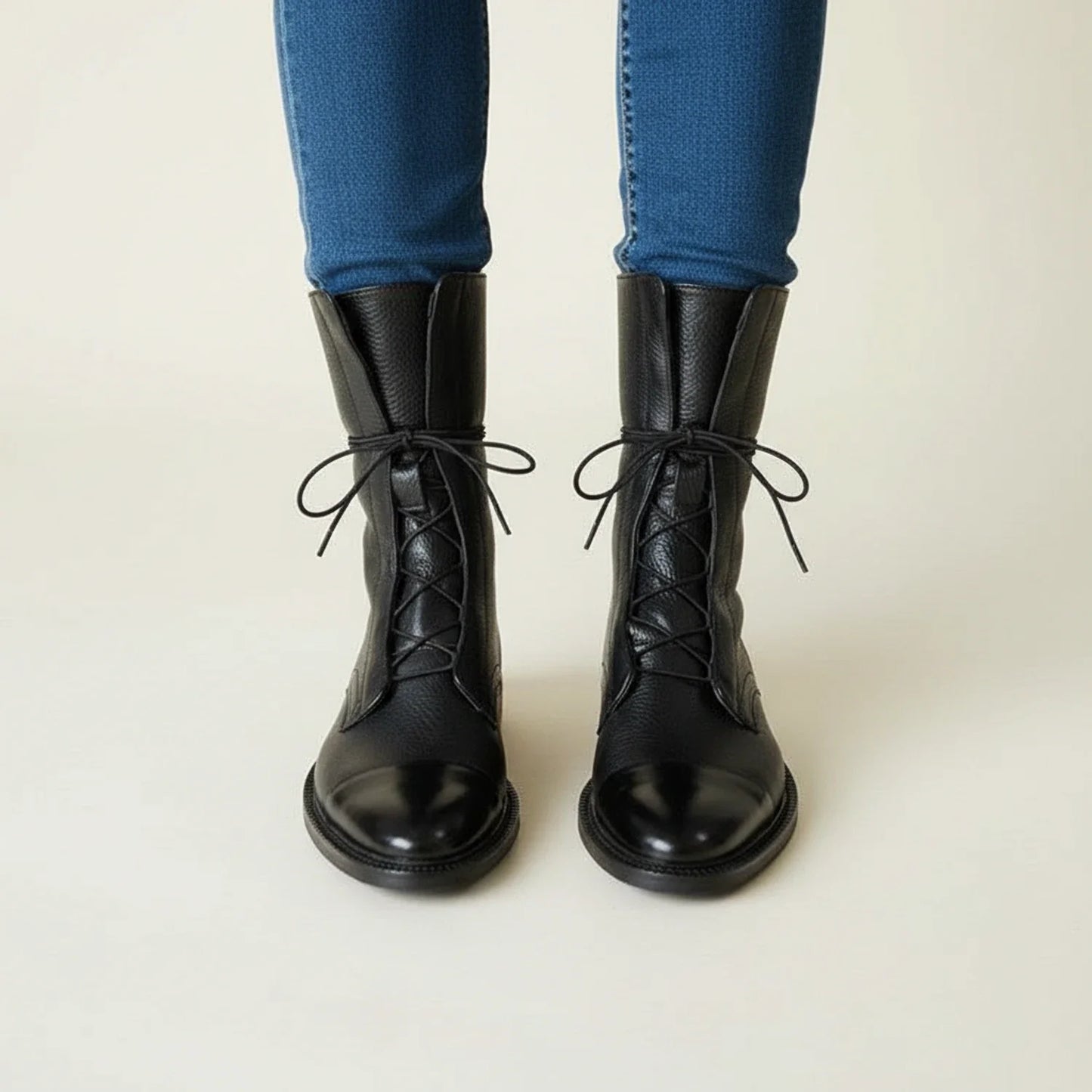 Elegant Lace-Up Ankle Boots for Women | Structured Mid Heel Design