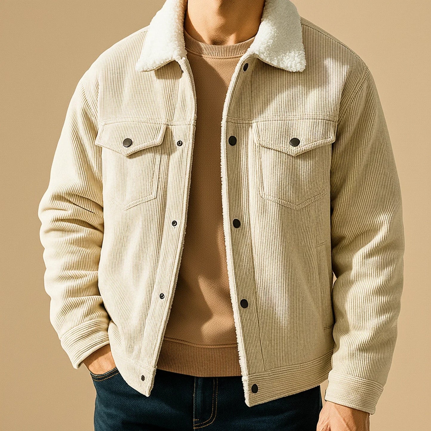 Corduroy Sherpa Jacket for Men | Classic Button-Up Style