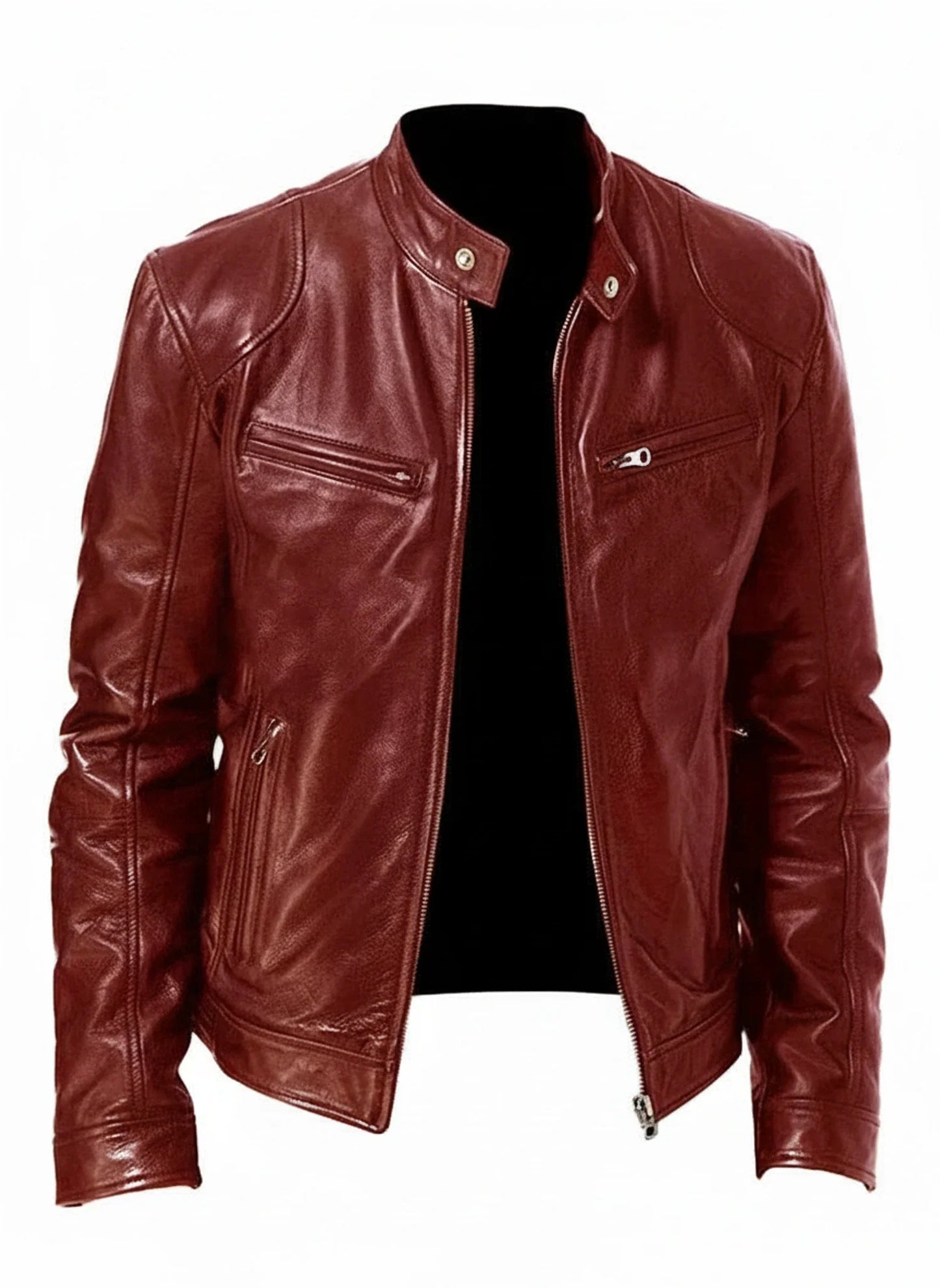 Classic Leather Biker Jacket for Men | Slim Fit Zip-Up Design