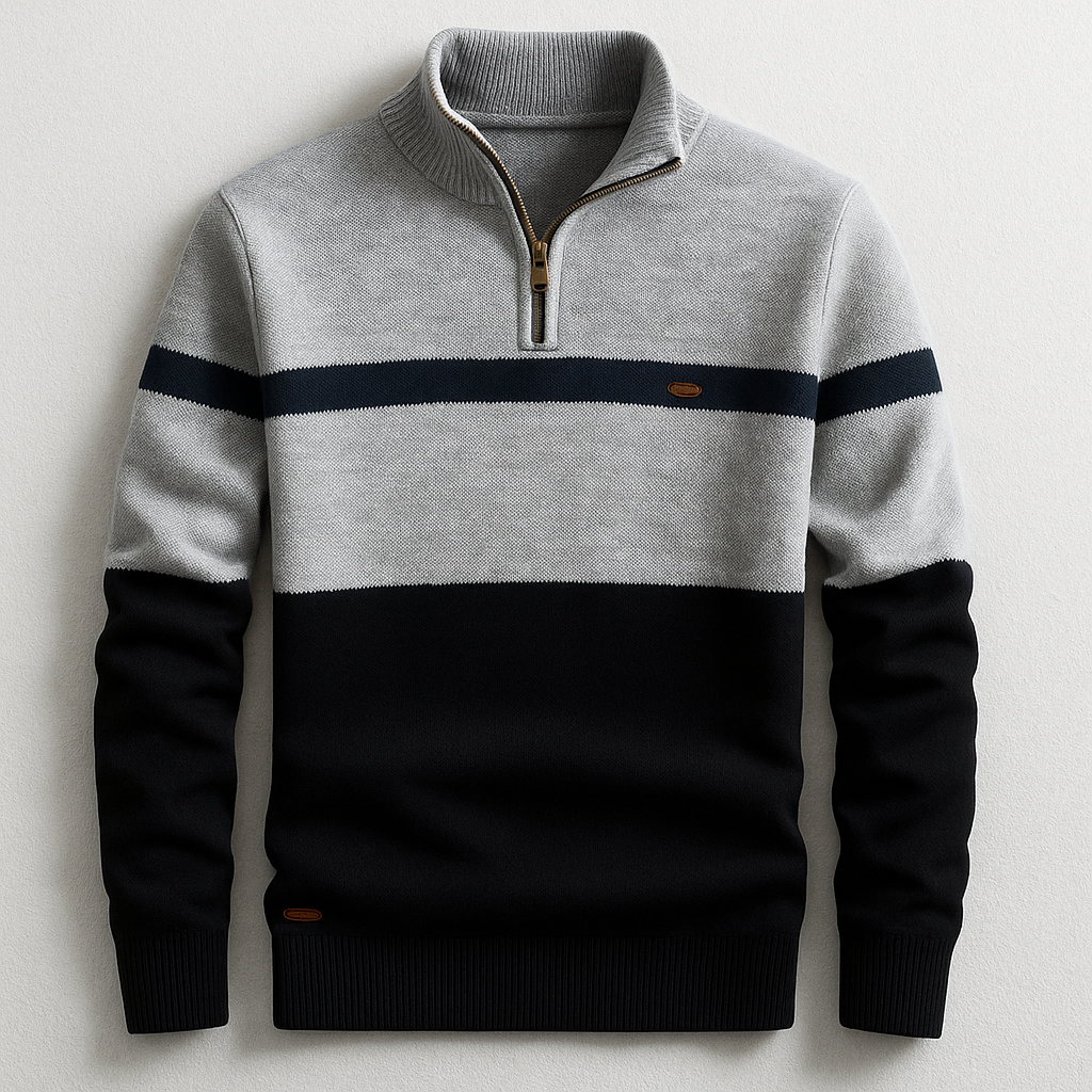 Sport-Inspired Half Zip Sweater for Men | Color Block Knit Design