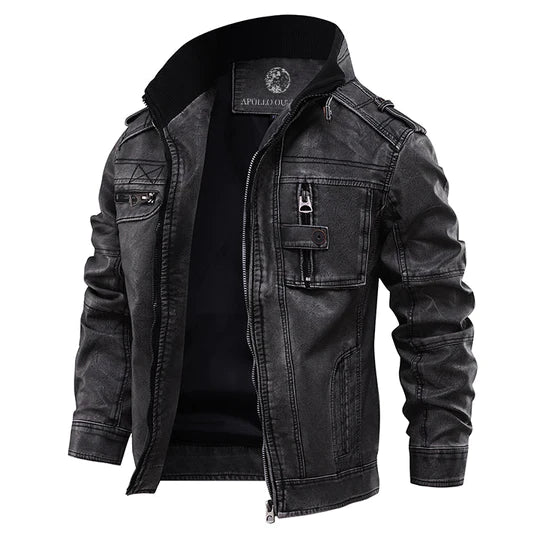 Modern Leather Jacket for Men | Stand Collar Zip-Up & Comfortable Regular Fit