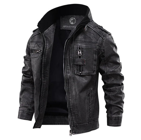 Modern Leather Jacket for Men | Stand Collar Zip-Up & Comfortable Regular Fit