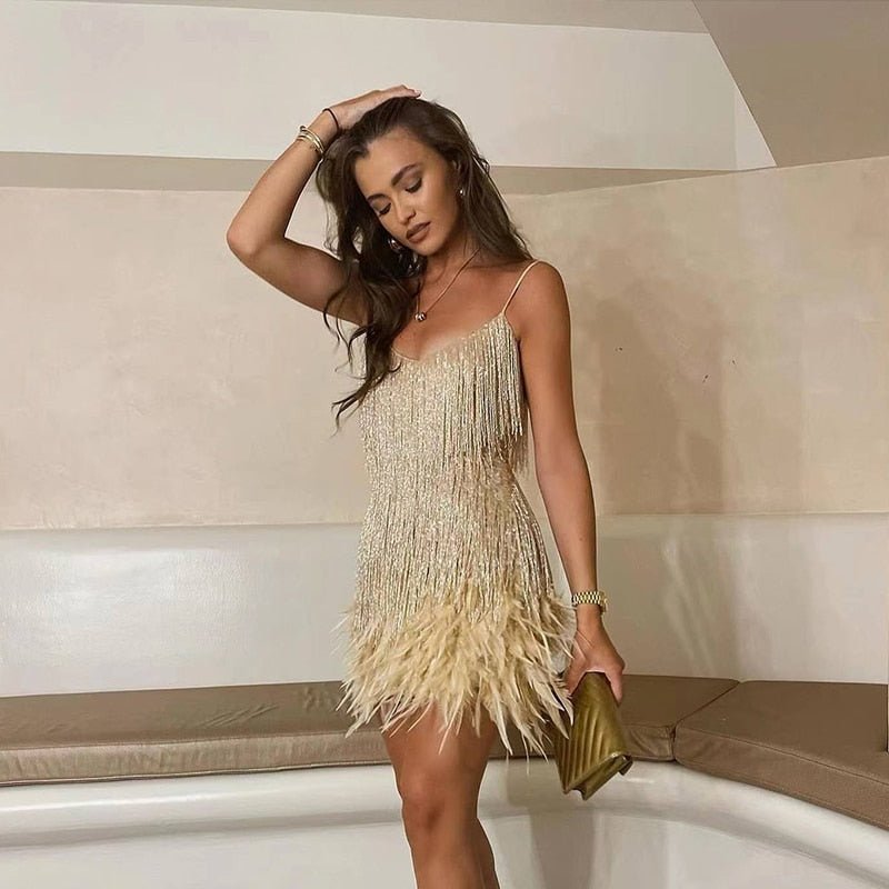 Stylish Sequin Mini Dress for Women | Fringe Detail & Flattering Party Fit