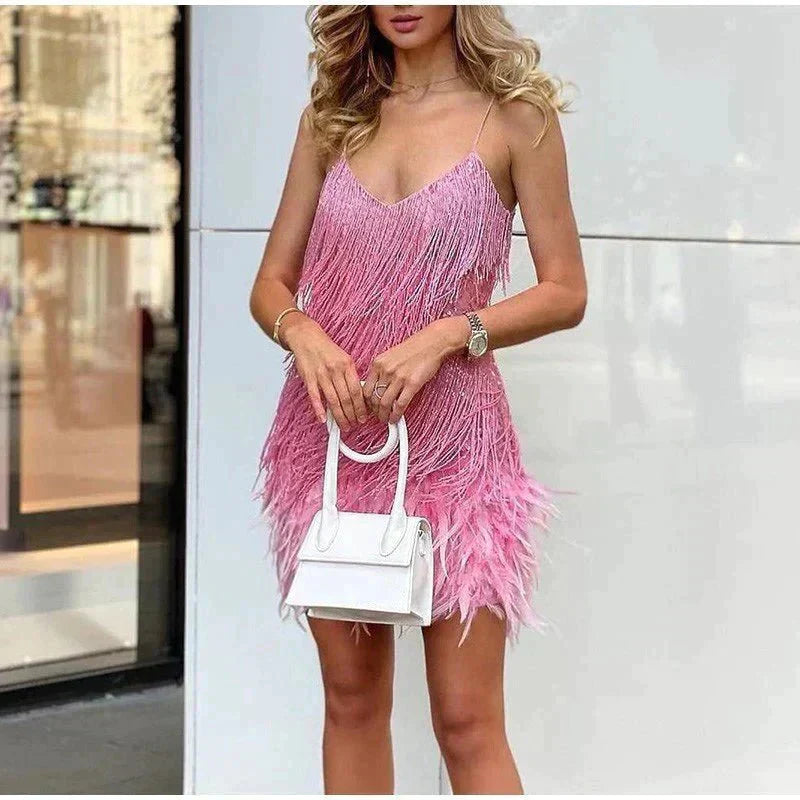 Stylish Sequin Mini Dress for Women | Fringe Detail & Flattering Party Fit