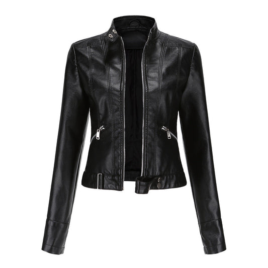Modern Leather Jacket for Women | Sleek Zip-Up Style & Flattering Fitted Shape
