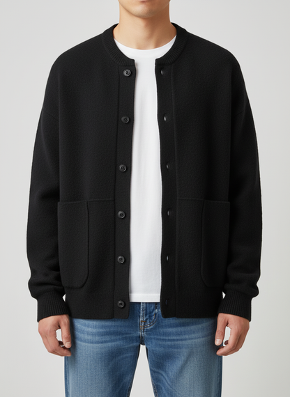 Minimal Button Cardigan for Men | Clean Round Neck Design