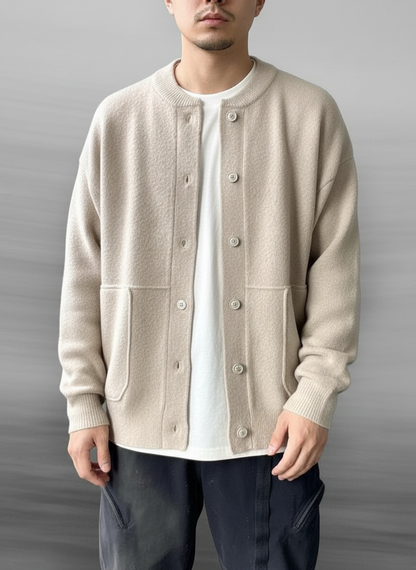 Minimal Button Cardigan for Men | Clean Round Neck Design