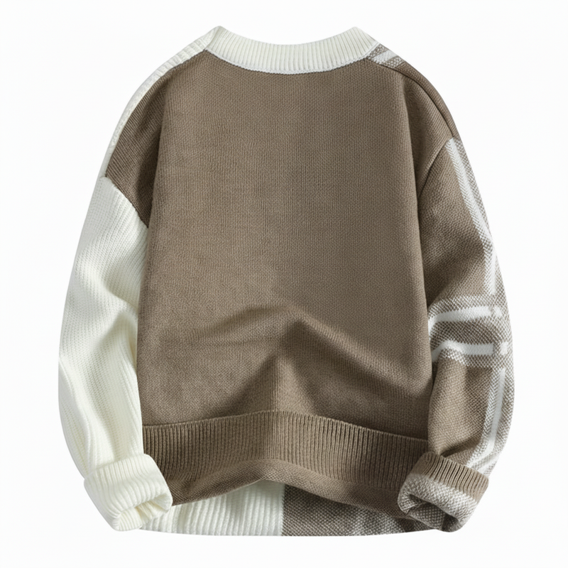 Modern Knit Sweater for Men | Crew Neck Color Block Pullover