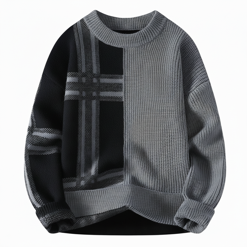 Modern Knit Sweater for Men | Crew Neck Color Block Pullover
