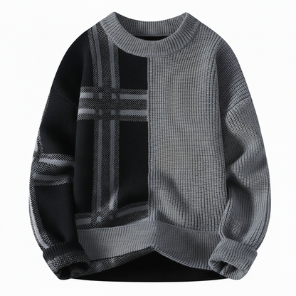 Modern Knit Sweater for Men | Crew Neck Color Block Pullover