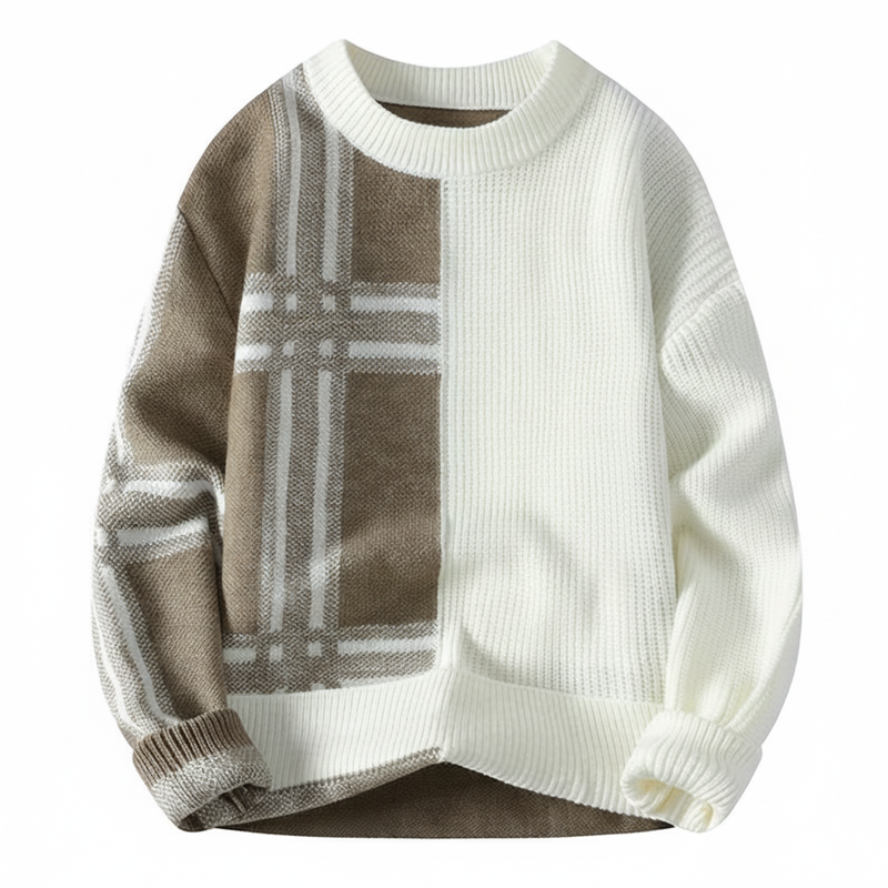 Modern Knit Sweater for Men | Crew Neck Color Block Pullover