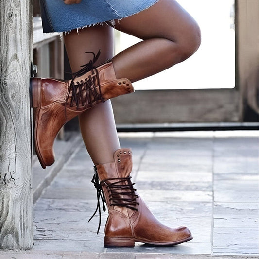 Classic Cowboy Boots for Women | Lace-Up Detail & Comfortable Low Heel Fit