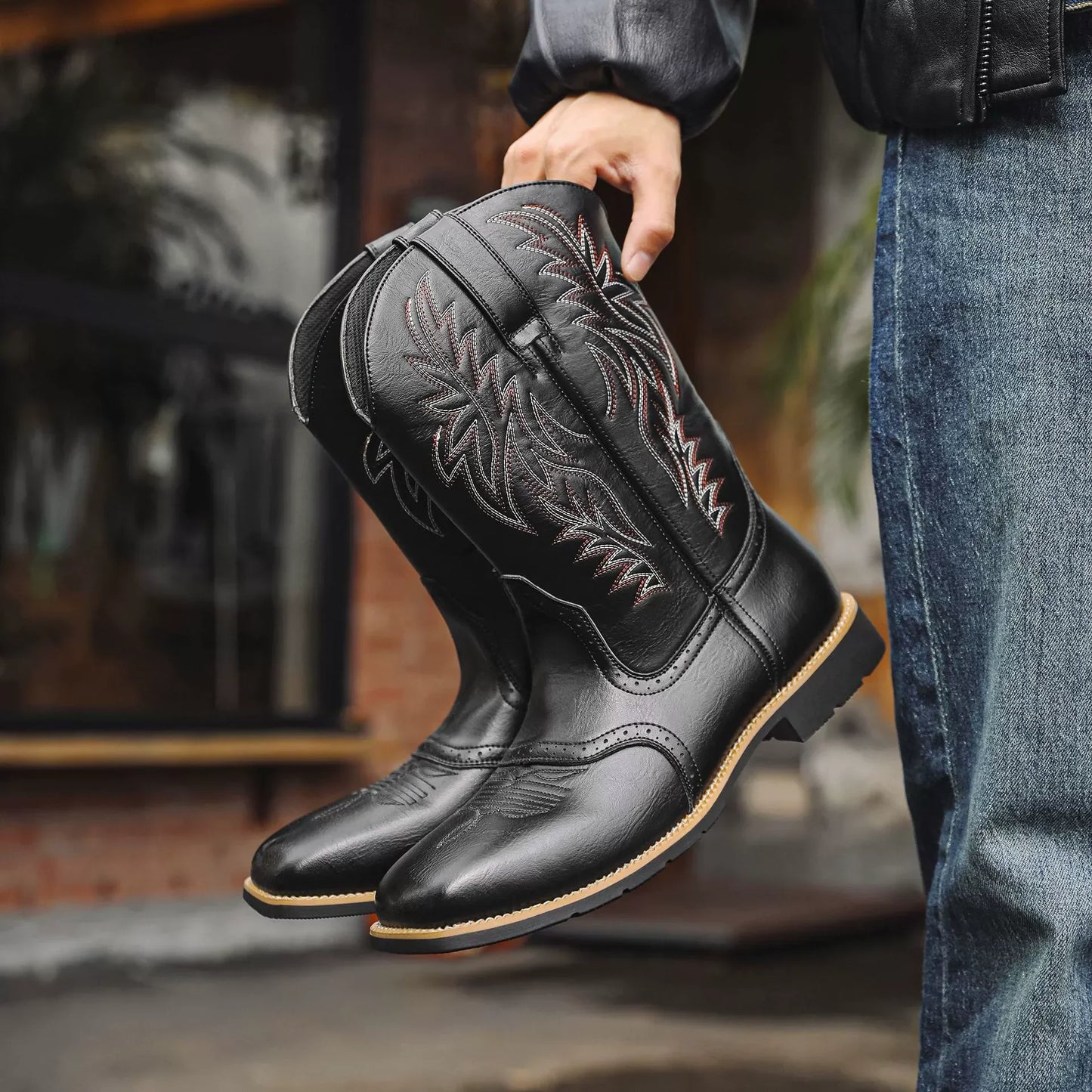 Classic Cowboy Boots for Men | Western Stitch Detail & Comfortable Pull-On Fit