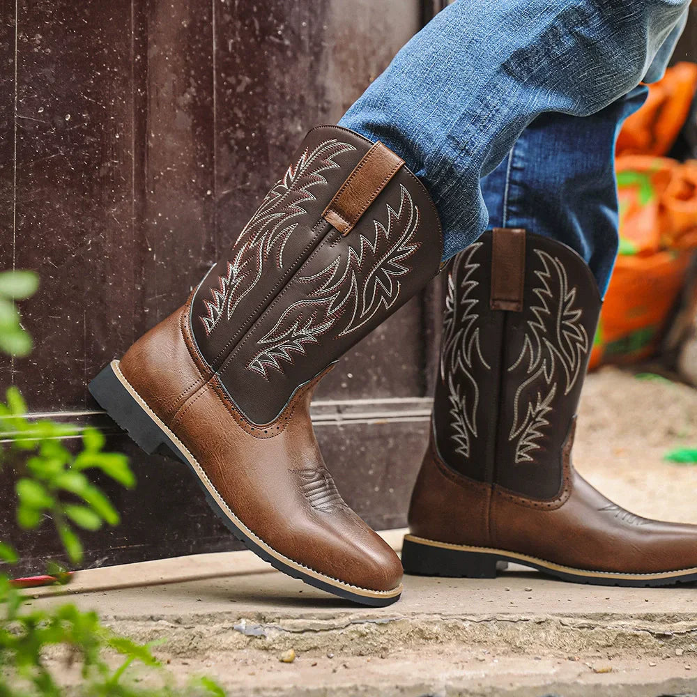 Classic Cowboy Boots for Men | Western Stitch Detail & Comfortable Pull-On Fit