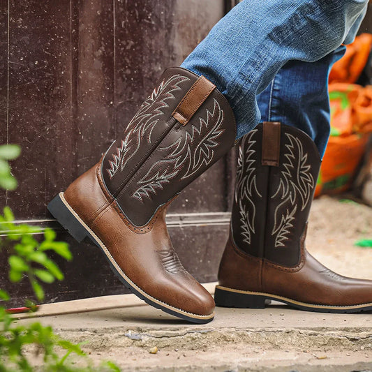 Classic Cowboy Boots for Men | Western Stitch Detail & Comfortable Pull-On Fit