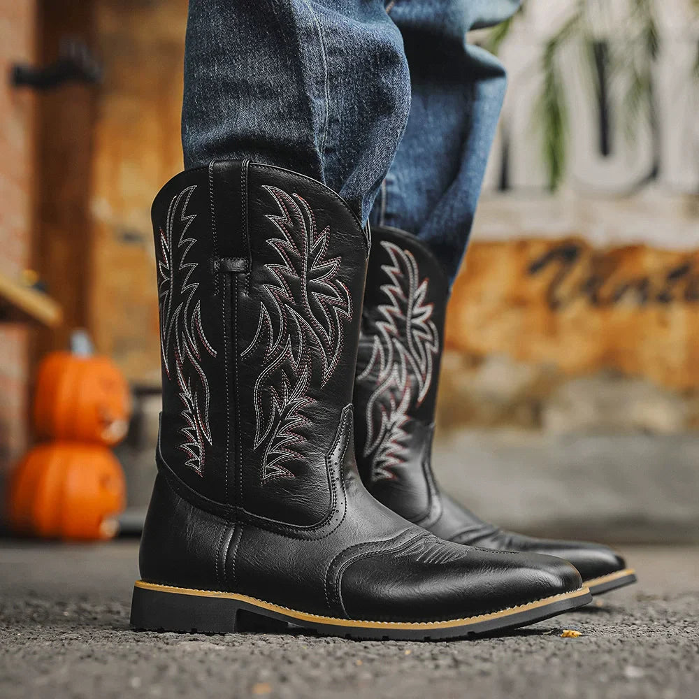Classic Cowboy Boots for Men | Western Stitch Detail & Comfortable Pull-On Fit