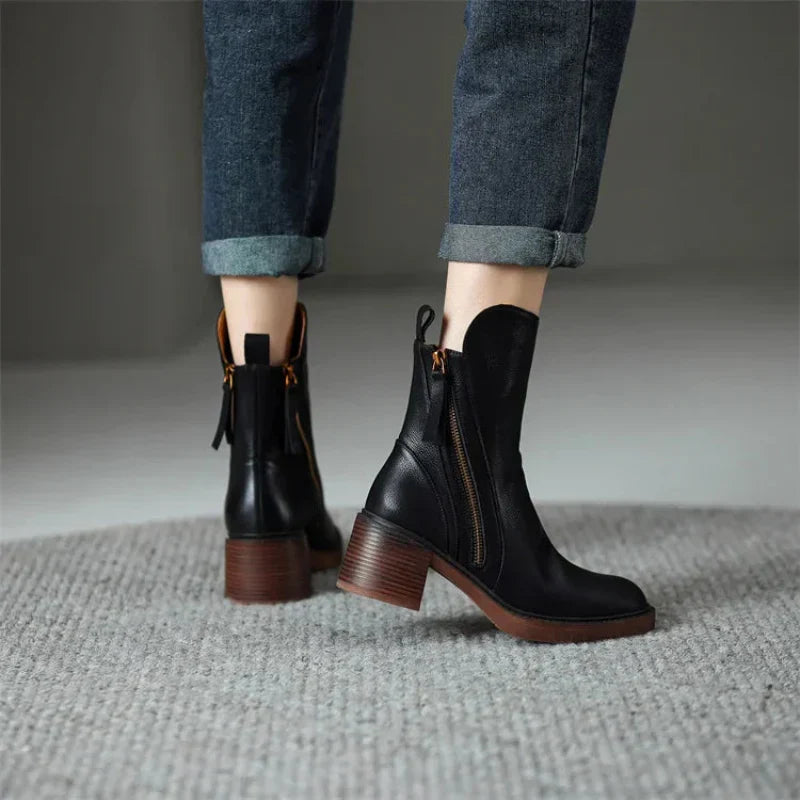Stylish Heeled Boots for Women | Side Zip Detail & Comfortable Block Heel Fit