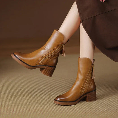 Stylish Heeled Boots for Women | Side Zip Detail & Comfortable Block Heel Fit