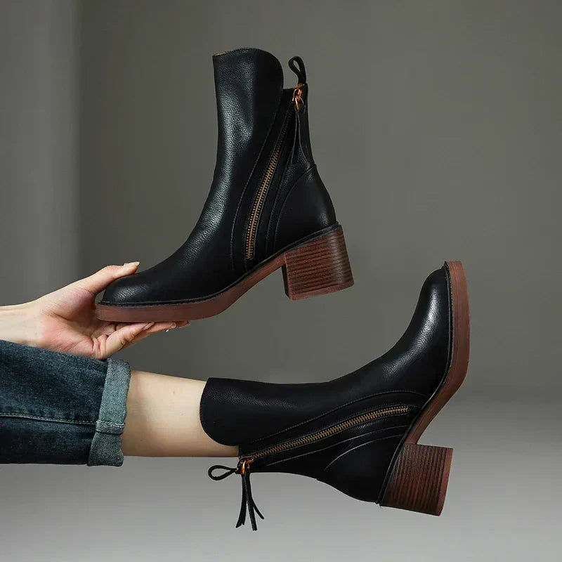 Stylish Heeled Boots for Women | Side Zip Detail & Comfortable Block Heel Fit