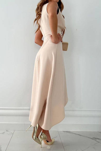 Chic Cocktail Dress for Women | Flattering Wrap Bodice & Elegant High-Low Hem