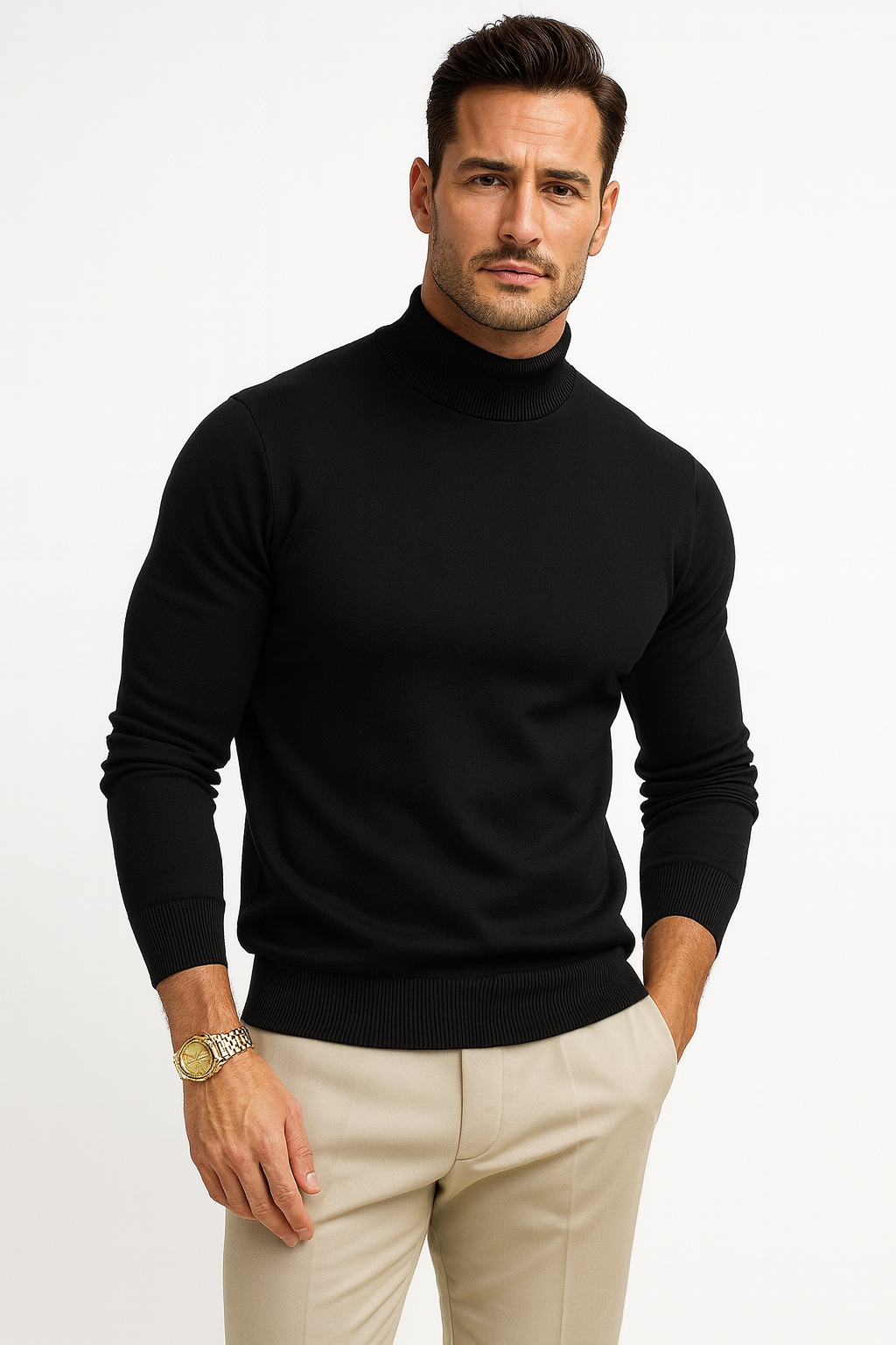 Classic High Neck Sweater for Men | Slim Fit Knit Pullover