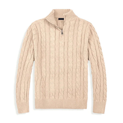 Classic Cable Knit Sweater for Men | Zip-Up High Neck Design