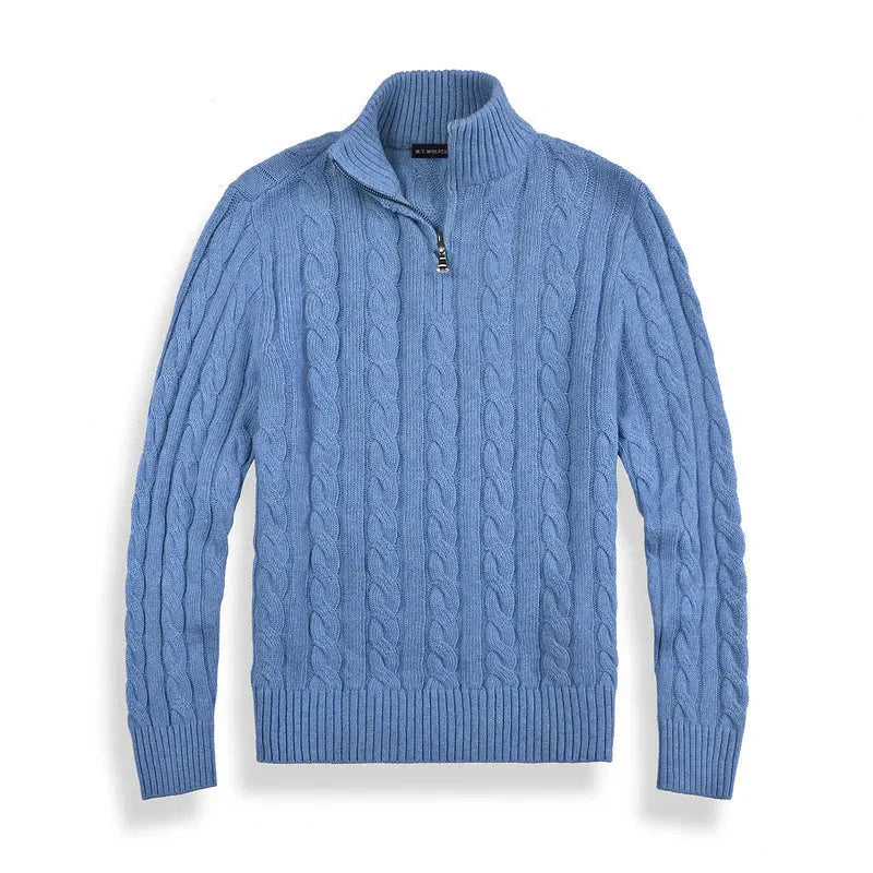 Classic Cable Knit Sweater for Men | Zip-Up High Neck Design