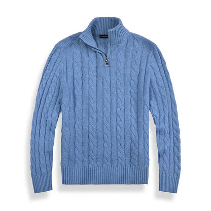 Classic Cable Knit Sweater for Men | Zip-Up High Neck Design
