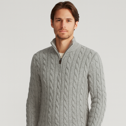 Classic Cable Knit Sweater for Men | Zip-Up High Neck Design