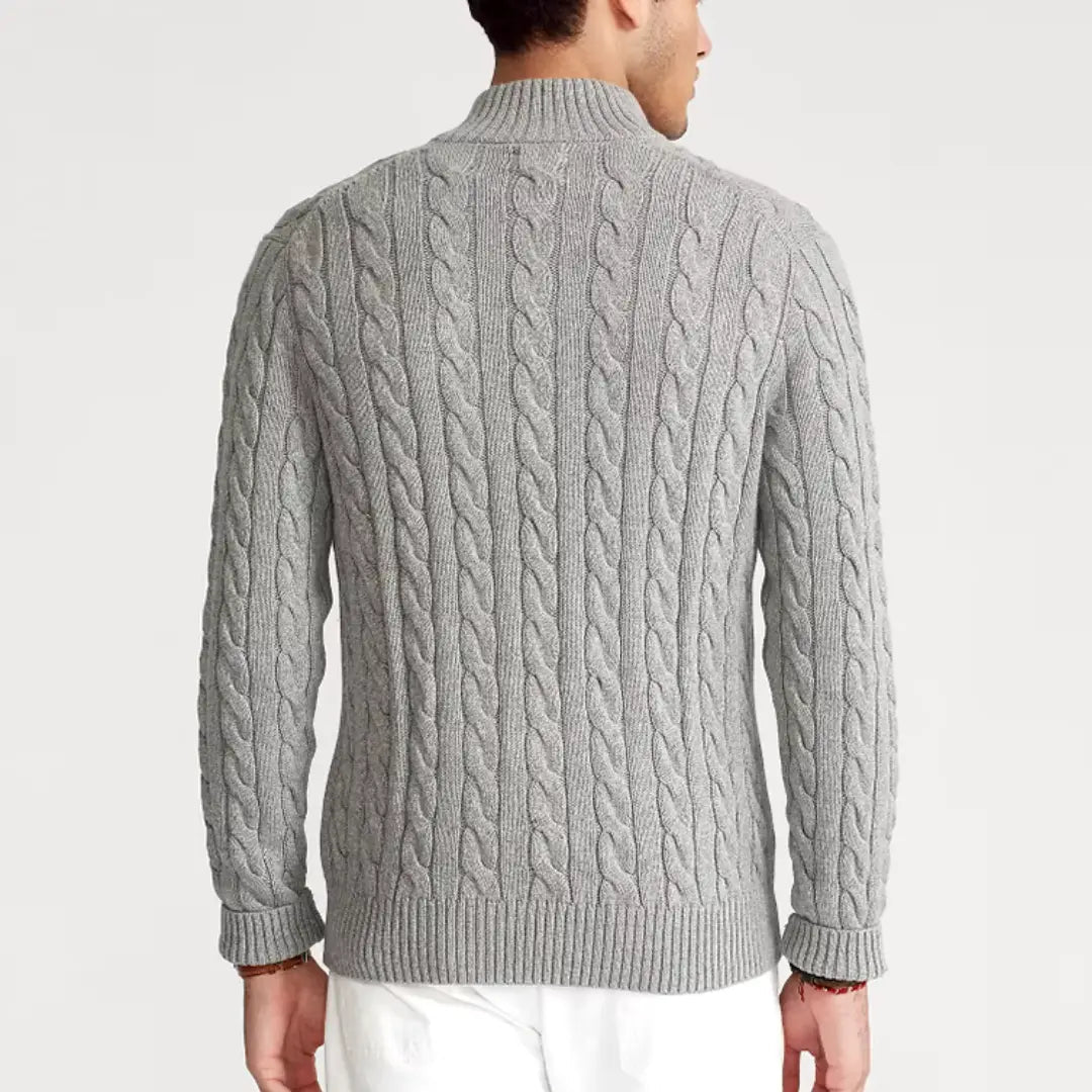 Classic Cable Knit Sweater for Men | Zip-Up High Neck Design