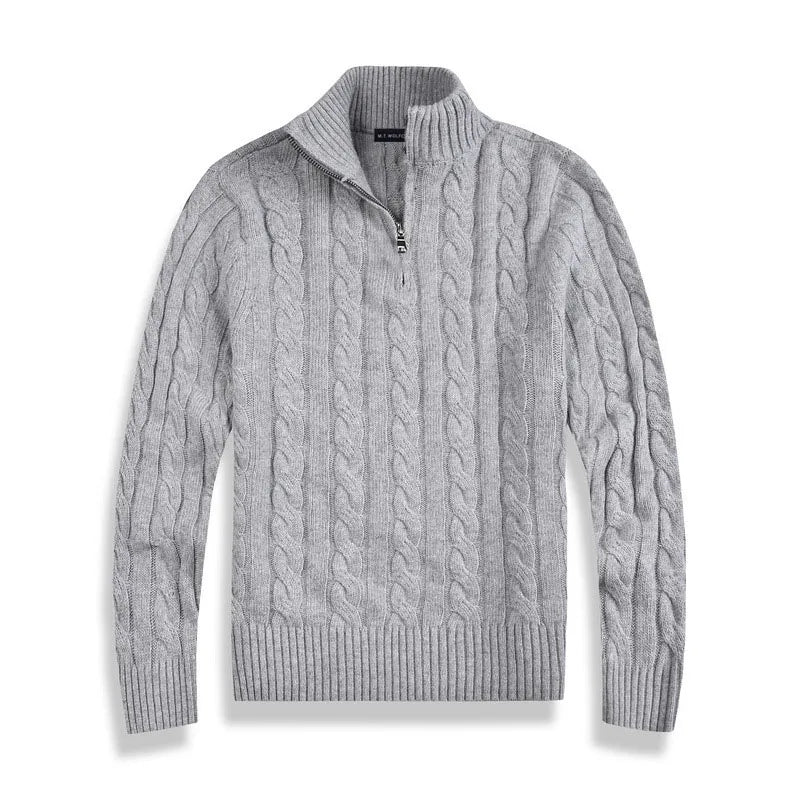 Classic Cable Knit Sweater for Men | Zip-Up High Neck Design