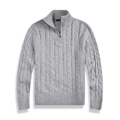 Classic Cable Knit Sweater for Men | Zip-Up High Neck Design