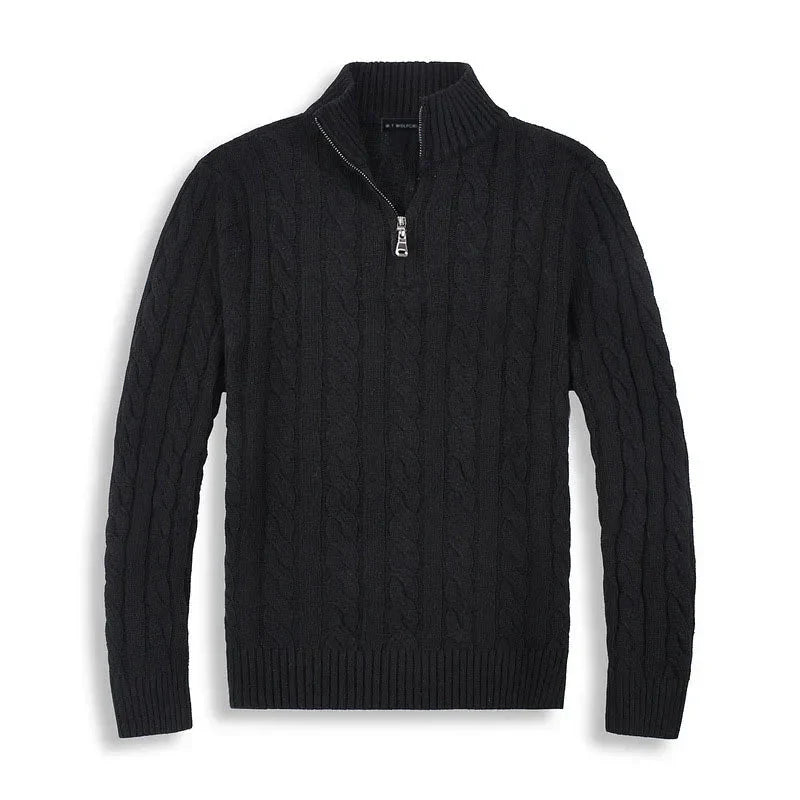 Classic Cable Knit Sweater for Men | Zip-Up High Neck Design