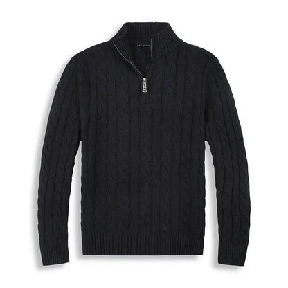 Classic Cable Knit Sweater for Men | Zip-Up High Neck Design