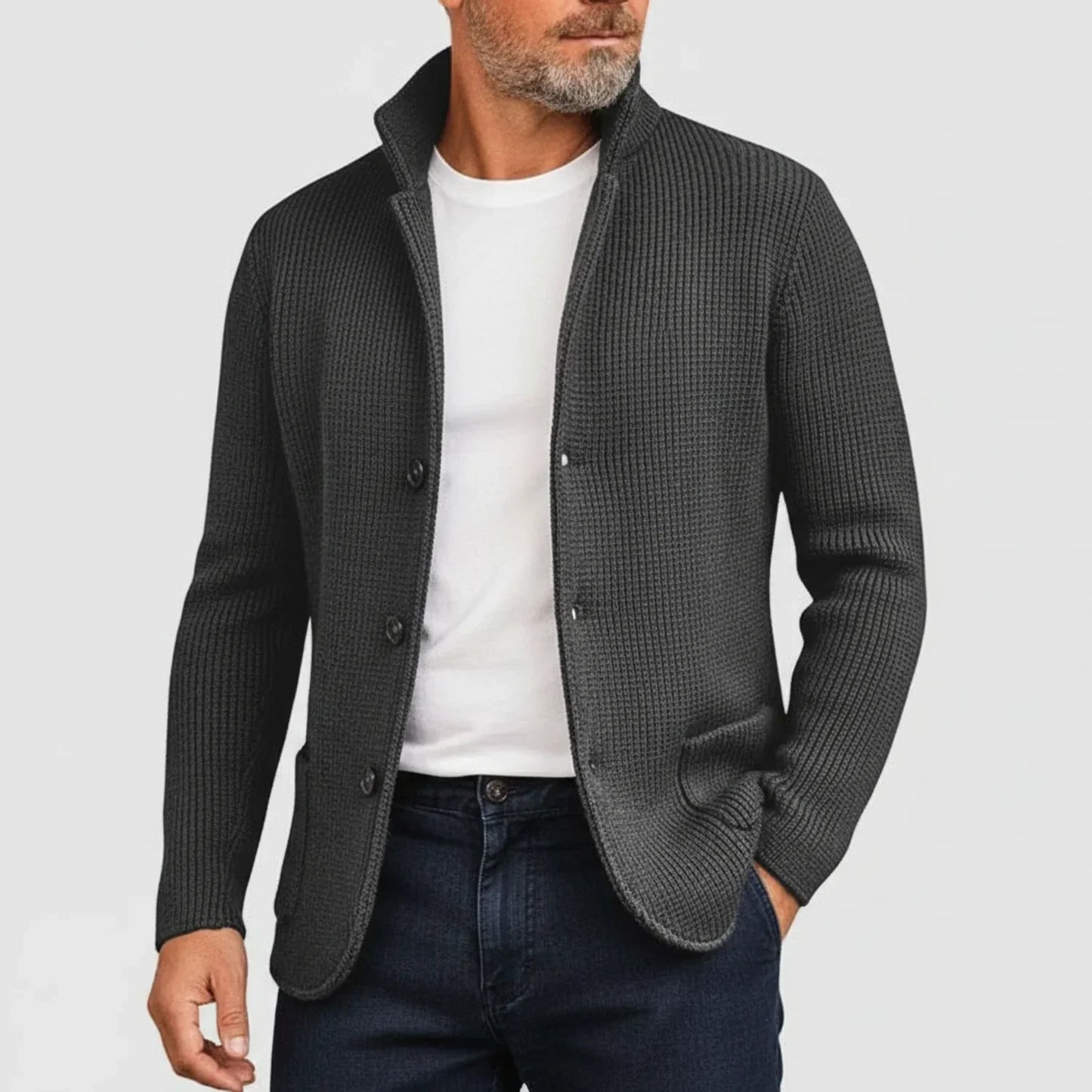 Classic Knit Cardigan for Men | Button Front Structured Sweater