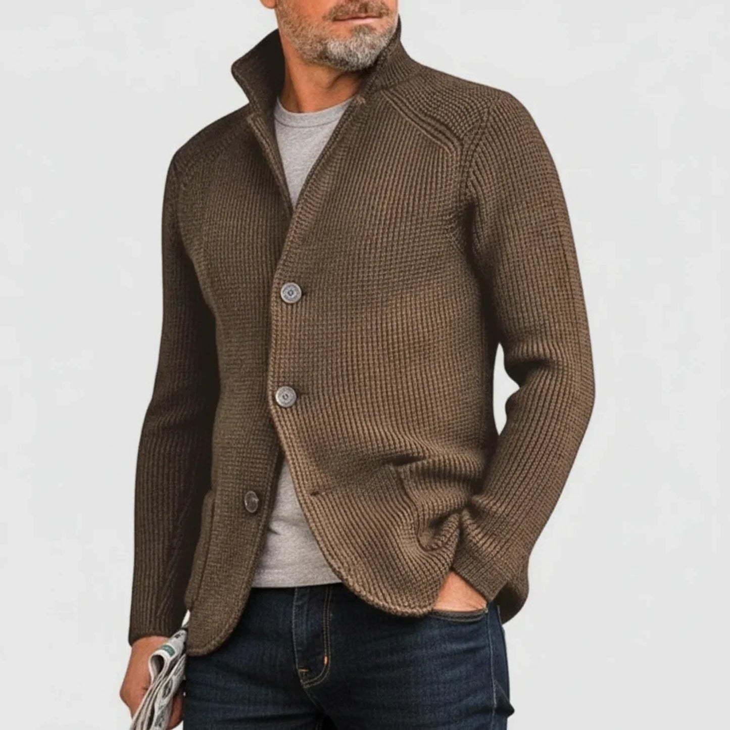 Classic Knit Cardigan for Men | Button Front Structured Sweater