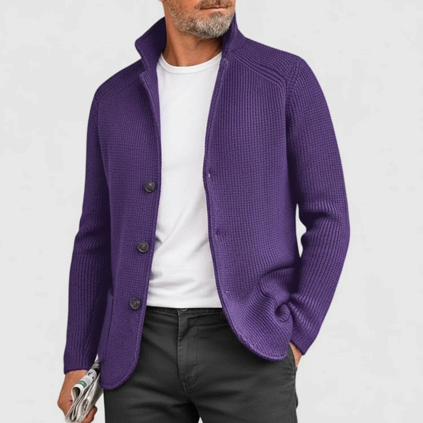 Classic Knit Cardigan for Men | Button Front Structured Sweater