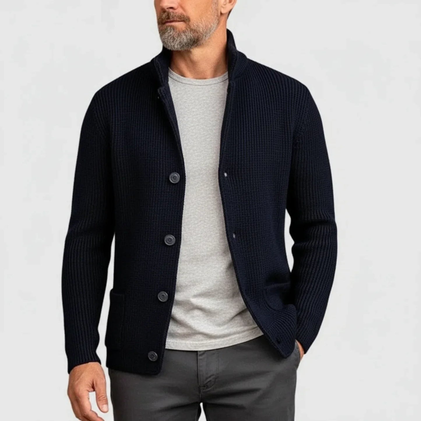 Classic Knit Cardigan for Men | Button Front Structured Sweater