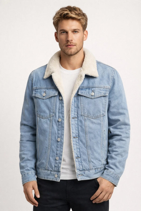Sherpa-Lined Denim Jacket for Men | Classic Winter Essential