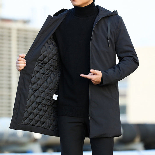 Classic Overcoat for Men | Hooded Longline Layer & Quilted Lined Warmth