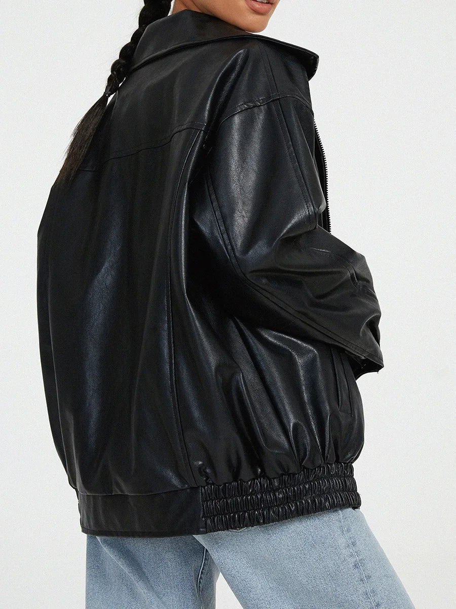 Stylish Leather Jacket for Women | Oversized Zip-Up Layer & Comfortable Relaxed Fit
