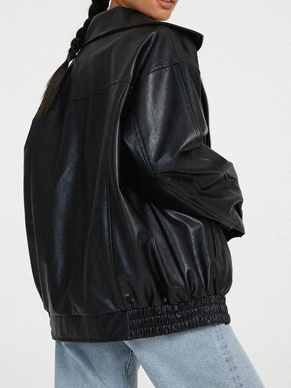 Stylish Leather Jacket for Women | Oversized Zip-Up Layer & Comfortable Relaxed Fit