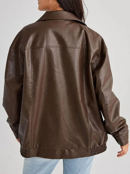 Stylish Leather Jacket for Women | Oversized Zip-Up Layer & Comfortable Relaxed Fit