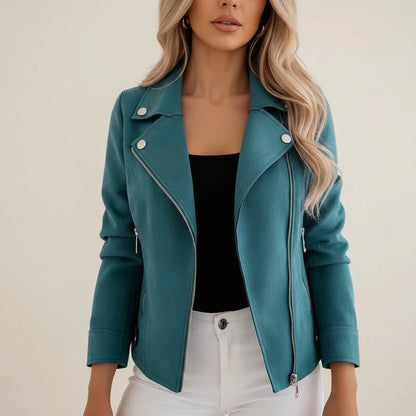 Chic Fitted Biker Jacket for Women | Zip-Up Moto Style