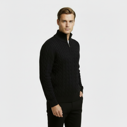 Classic Cable Knit Sweater for Men | Zip-Up High Neck Pullover