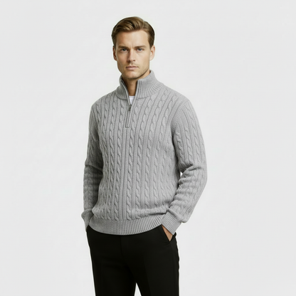 Classic Cable Knit Sweater for Men | Zip-Up High Neck Pullover
