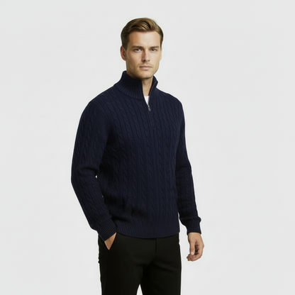 Classic Cable Knit Sweater for Men | Zip-Up High Neck Pullover